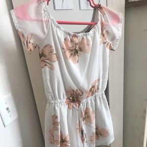 Floral, white, off the shoulder romper